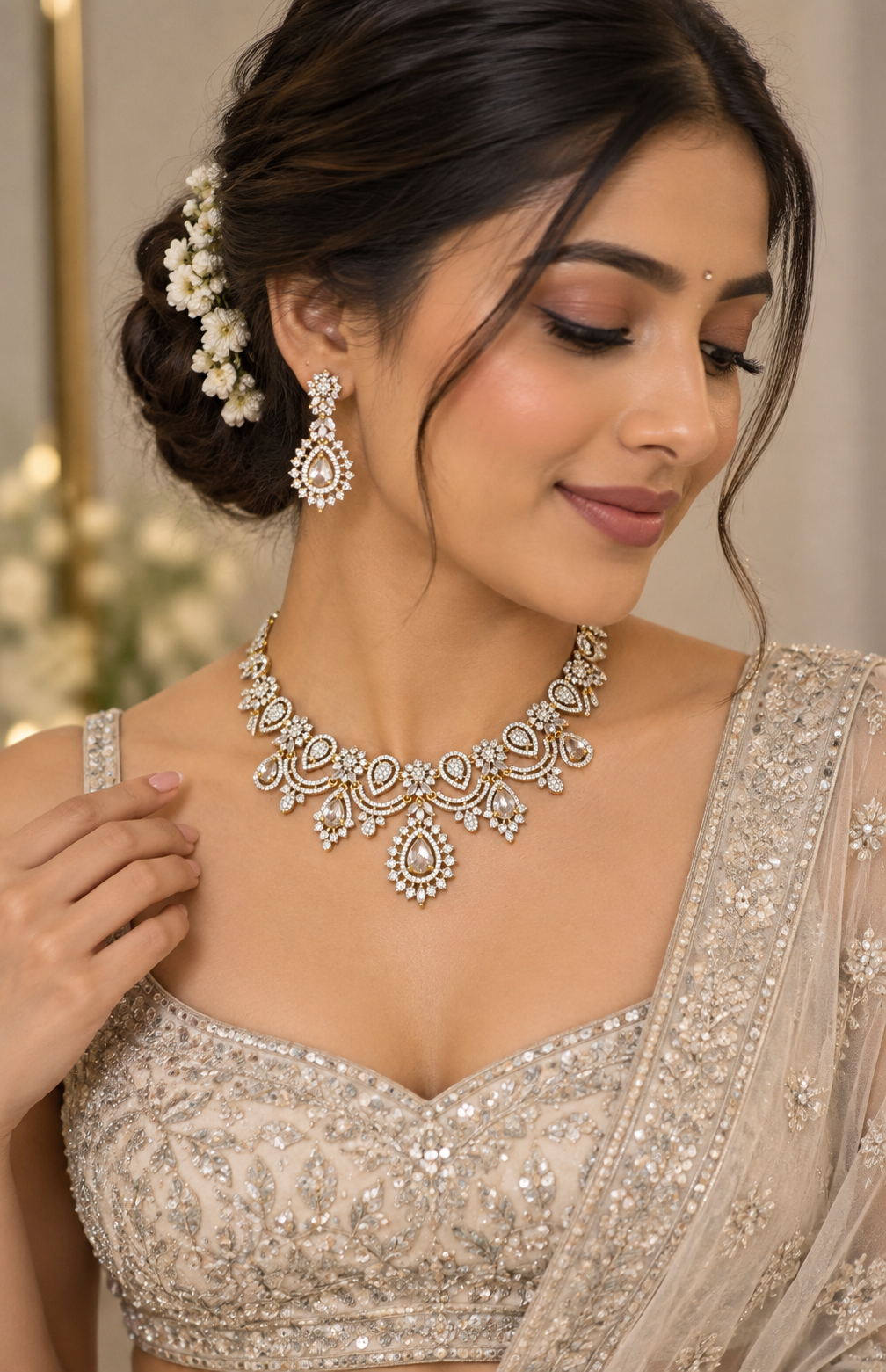 Crystal Cascade Necklace Set
